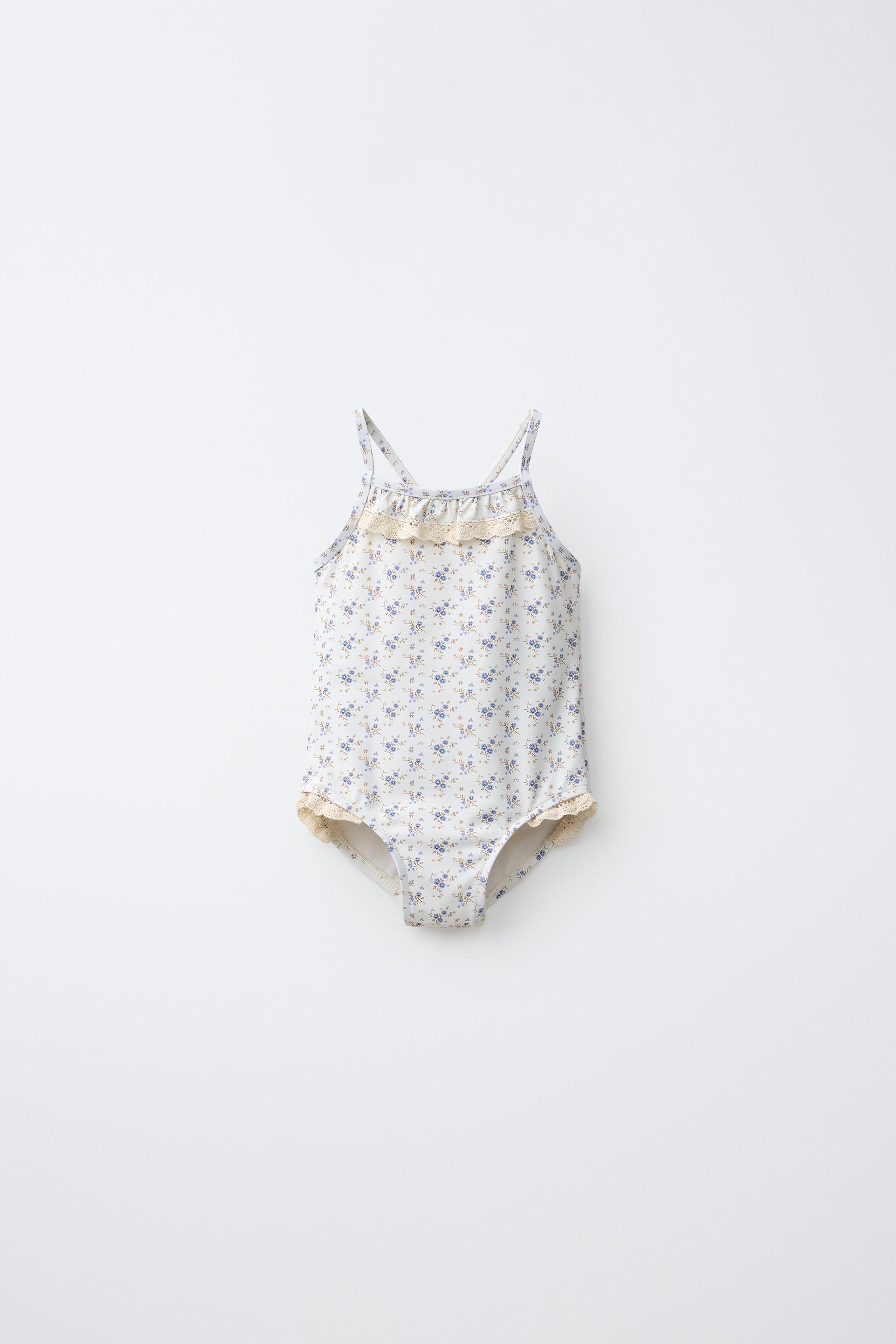 2-6 YEARS/ LACE TRIM FLORAL SWIMSUIT